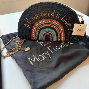 Mary Frances Black Beaded Rainbow Clutch with Gold Chain